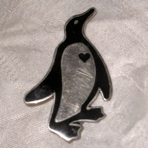 Vintage 925 Silver Mexico Black Enamel Painted Penguin Brooch/Pin - Picture 2 of 5